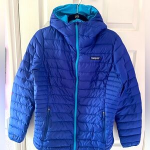 Patagonia Down Sweater Jacket - Royal Blue with Hood Women’s (L)